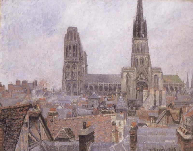 Camille Pissarro The Roofs of Old Rouen,Gray Weather Norge oil painting art